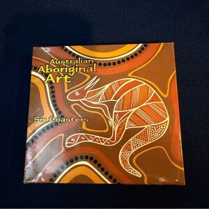 Australian Aboriginal Art Kangaroo Coaster Set - Brown & Orange